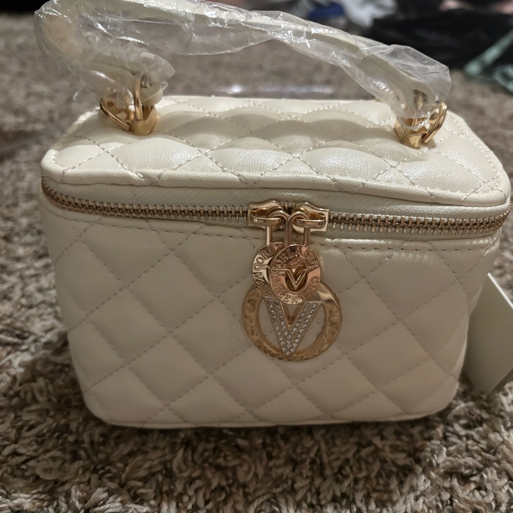 Valentino Orlandi Cream Quilted Mini Bag with Gold Accents